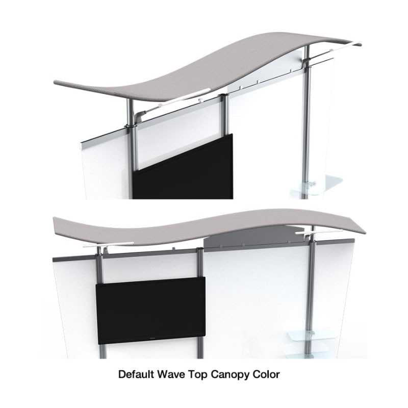 A close-up of the 10ft Timberline Wave Canopy Tapered Kit 5 by Affordable Exhibit Displays, featuring a SEG fabric graphic—ideal for making your next trade show display stand out.