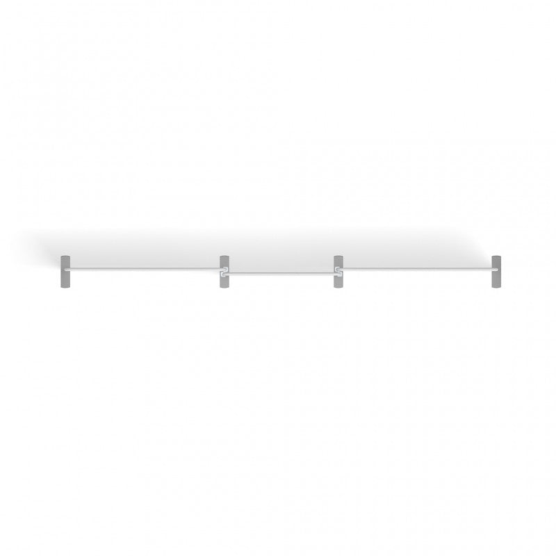 Sleek metal wall-mounted coat rack with four rectangular hooks, ideal for stylish organization. Its modern design complements interiors like the 20ft Waveline Media M-Series Kit 06 by Affordable Exhibit Displays.