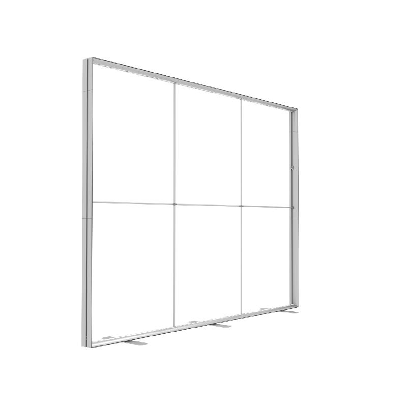 The Affordable Exhibit Displays 20ft StraightLine Waterfall FV Kit features a square-framed white screen made with recycled fabric, ideal for SEG displays.