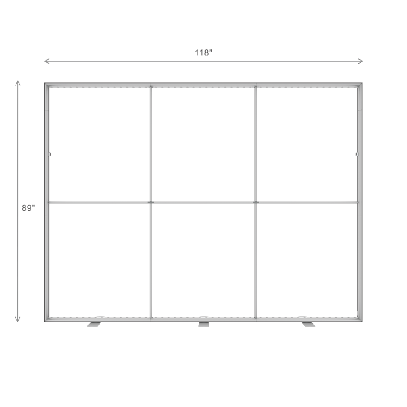 The 20ft StraightLine FA2 Kit by Affordable Exhibit Displays features a rectangular SEG frame with six equal sections, measuring 118