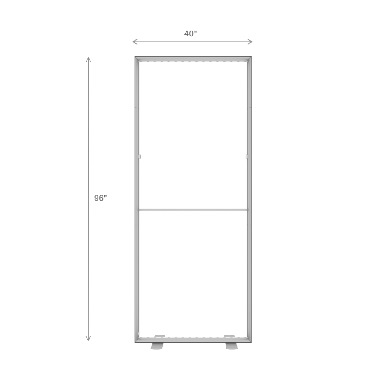 Technical drawing of a tall rectangular frame by Affordable Exhibit Displays for the 20ft StraightLine JNNJ Kit, measuring 96