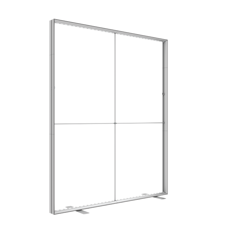 A white screen with four squares, the 20ft BrightLine NMN Kit by Affordable Exhibit Displays features vibrant backlit graphics in BrightLine light box displays.