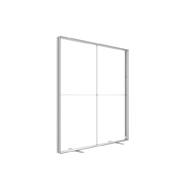 The 20ft BrightLine JNNJ Kit by Affordable Exhibit Displays is a freestanding rectangular metal frame with a transparent panel, two stabilizing feet, and is perfect for showcasing vibrant backlit graphics.