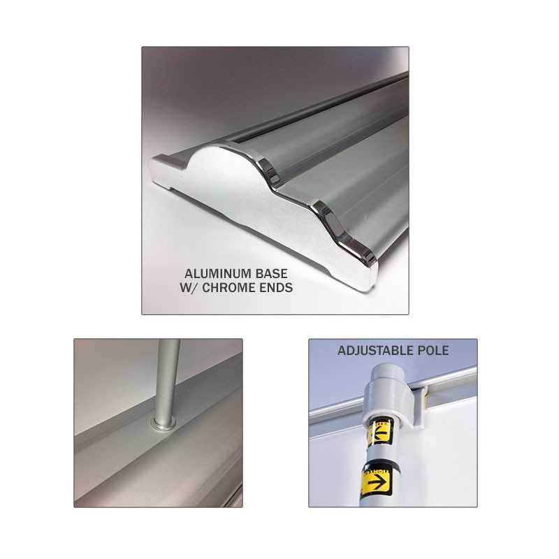 A infographic on a banner stand base.