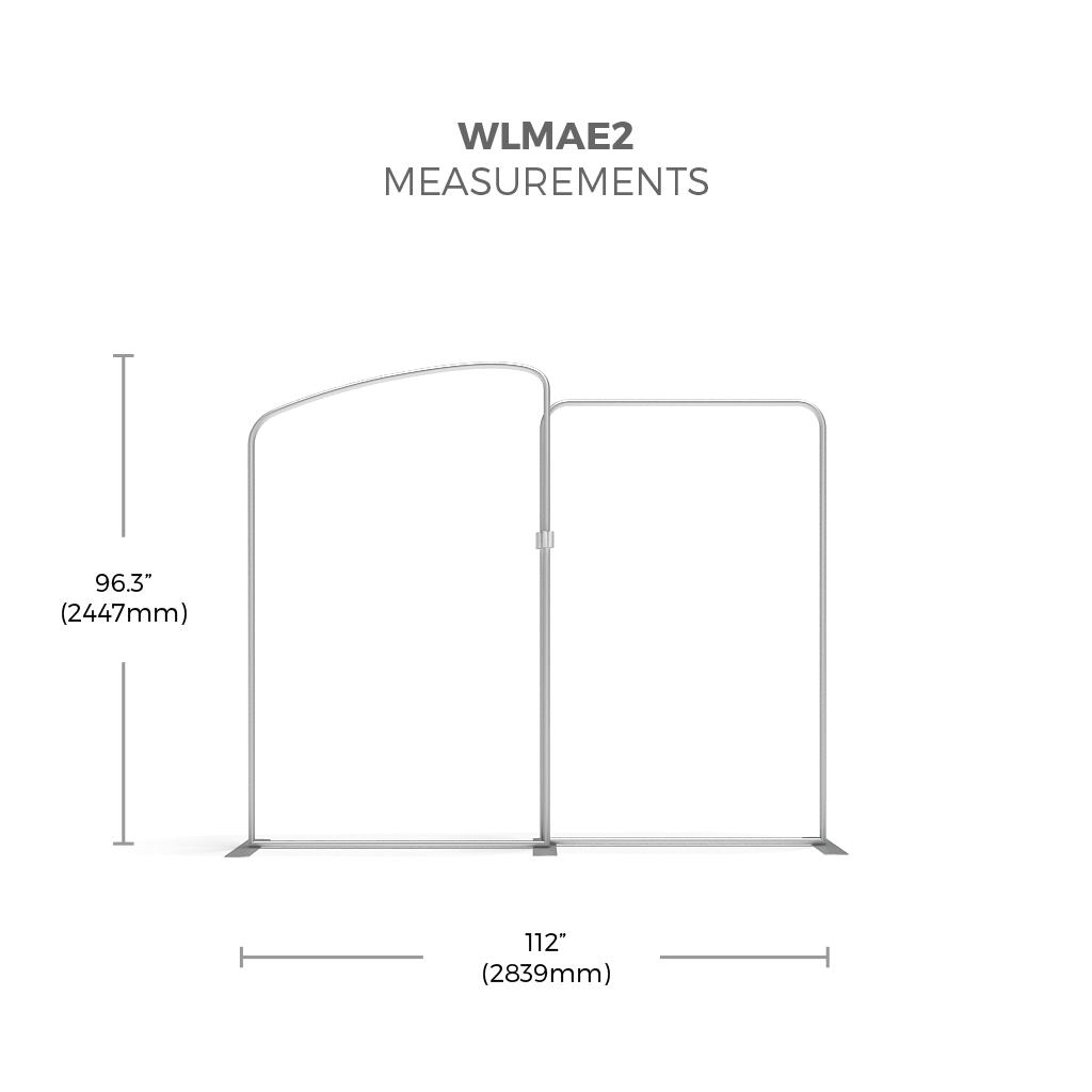 Diagram of the 10ft Waveline Media M-Series Kit 03 by Affordable Exhibit Displays: height is 96.3