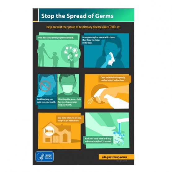 Stop The Spread Of Germs 11" x 17" Metal Sign