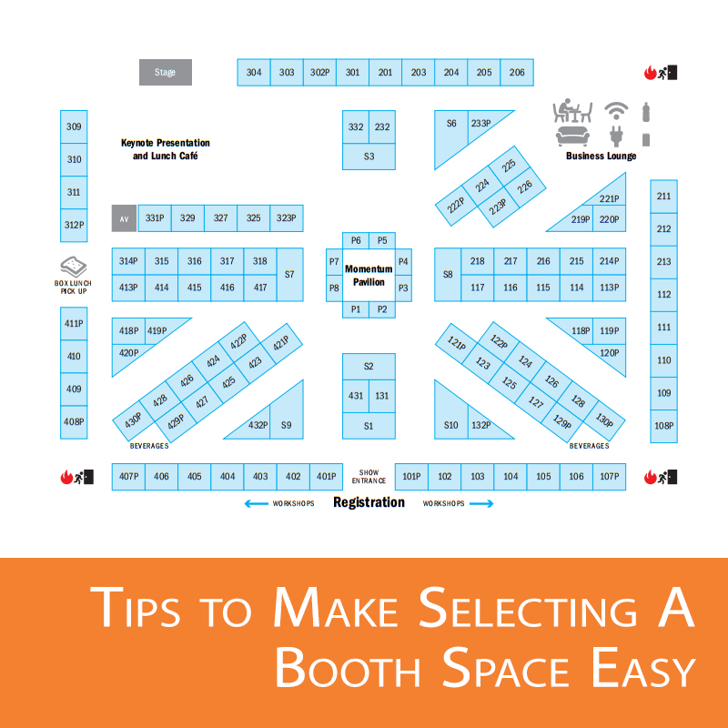 Location is key to ensuring you’ll be expecting the kind of traffic flow your booth space is going to want and need. 