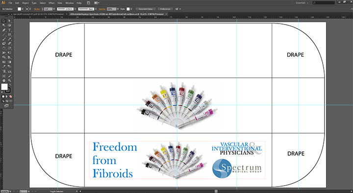 Table cover template showing how artwork is set up using a program such as Adobe Ilustrator.