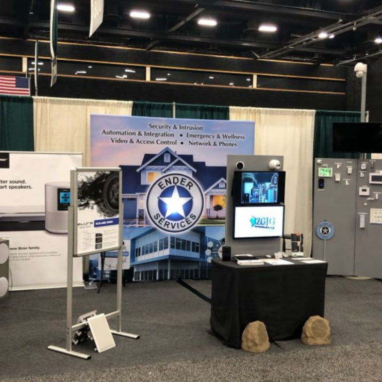 10ft Lunar tension fabric display backwall set up within the 20ft show floor space.