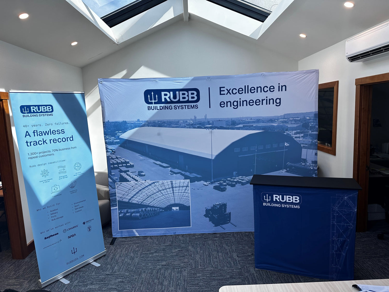 10ft tension fabric pop up display with retractable banner stand and pop up podium