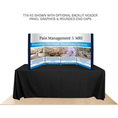 Promoter backlit table top display with images on white background. 