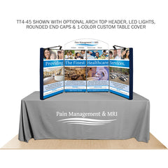 Promoter backlit table top display with images on white background. 