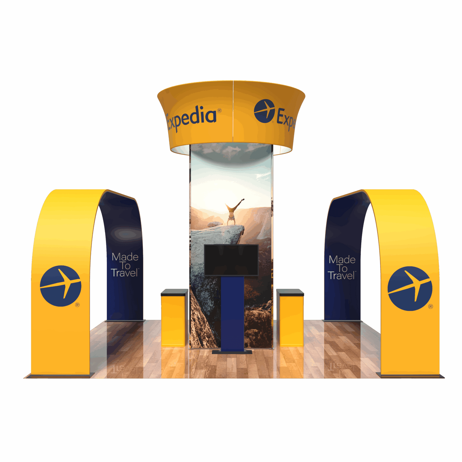 trade show display for Expedia on a transparent background