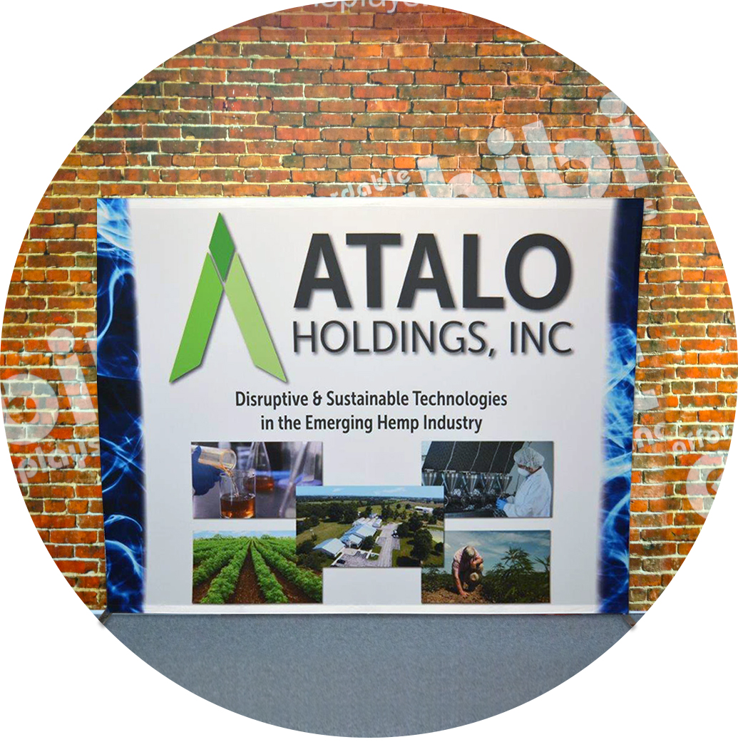 Atalo Holdings cannabis tension fabric display for trade shows