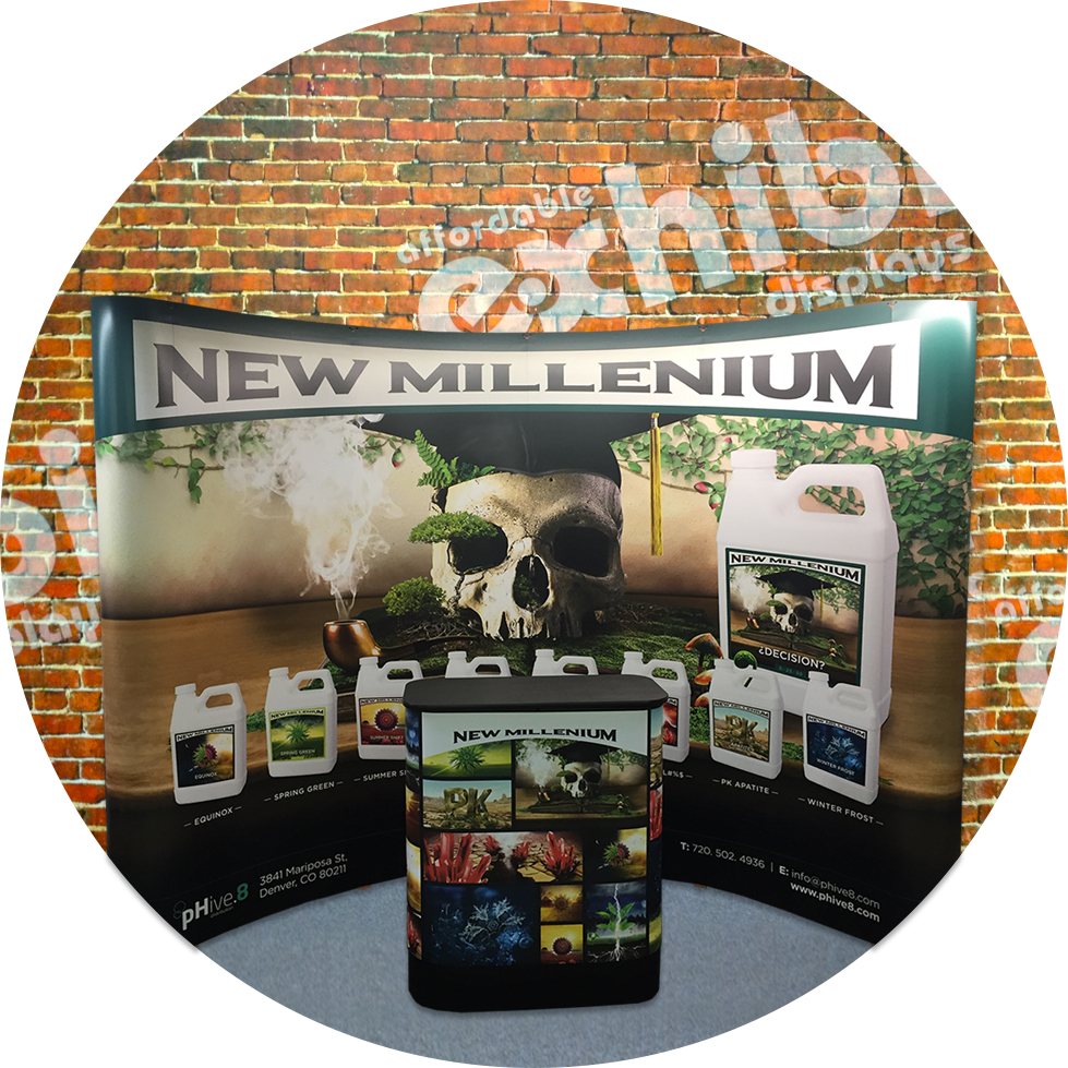 10ft 1UP pop up display with all graphic panels for cannabis trade shows.