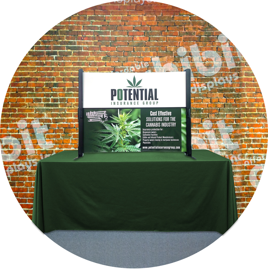 Potential Insurance Group cannabis table top banner stand